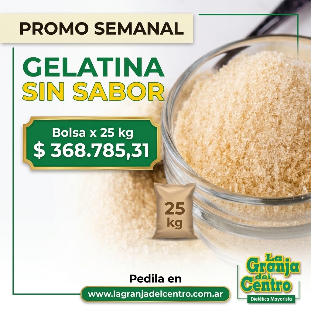Ofertas y Promociones GELATINA SIN SABOR X 25 KG sin tacc PROMO SEMANAL